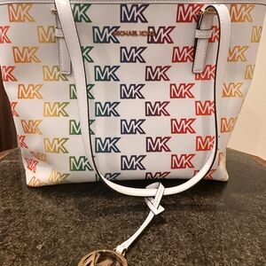 Michael Kors White Multicolor MK Logo Tote *Limited Edition *